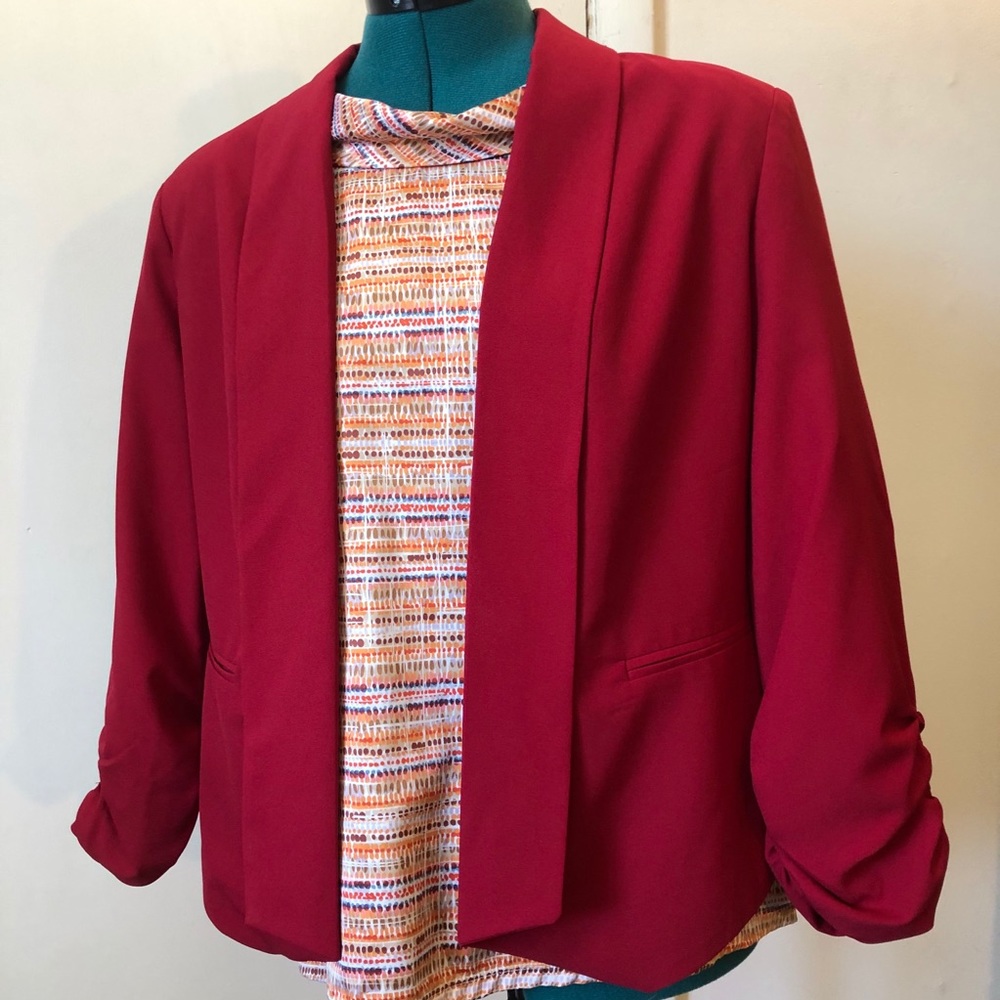 Fenn Wright Manson rouched sleeve maroon blazer M